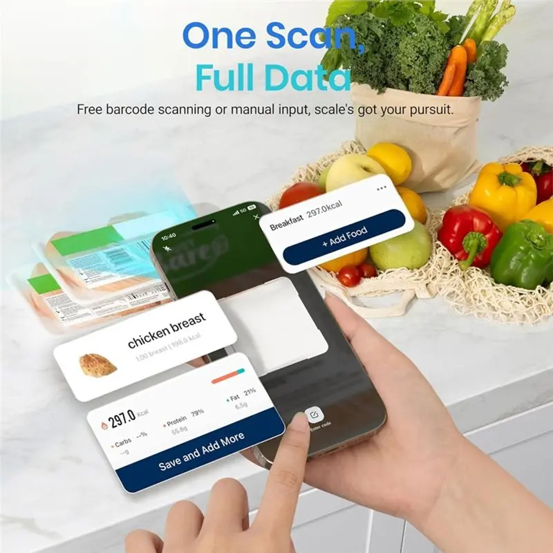 Smart Food Kitchen Scale With Nutritional Calculator, Free App With 19 Nutrients Tracking, Calorie, Marco, Digital Grams