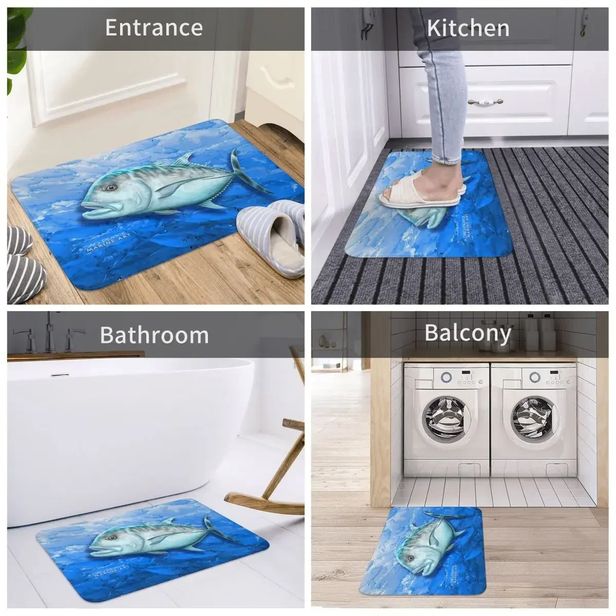 Esporte tapete do banheiro gigante trevally rosto tapete casa capacho cozinha decoração