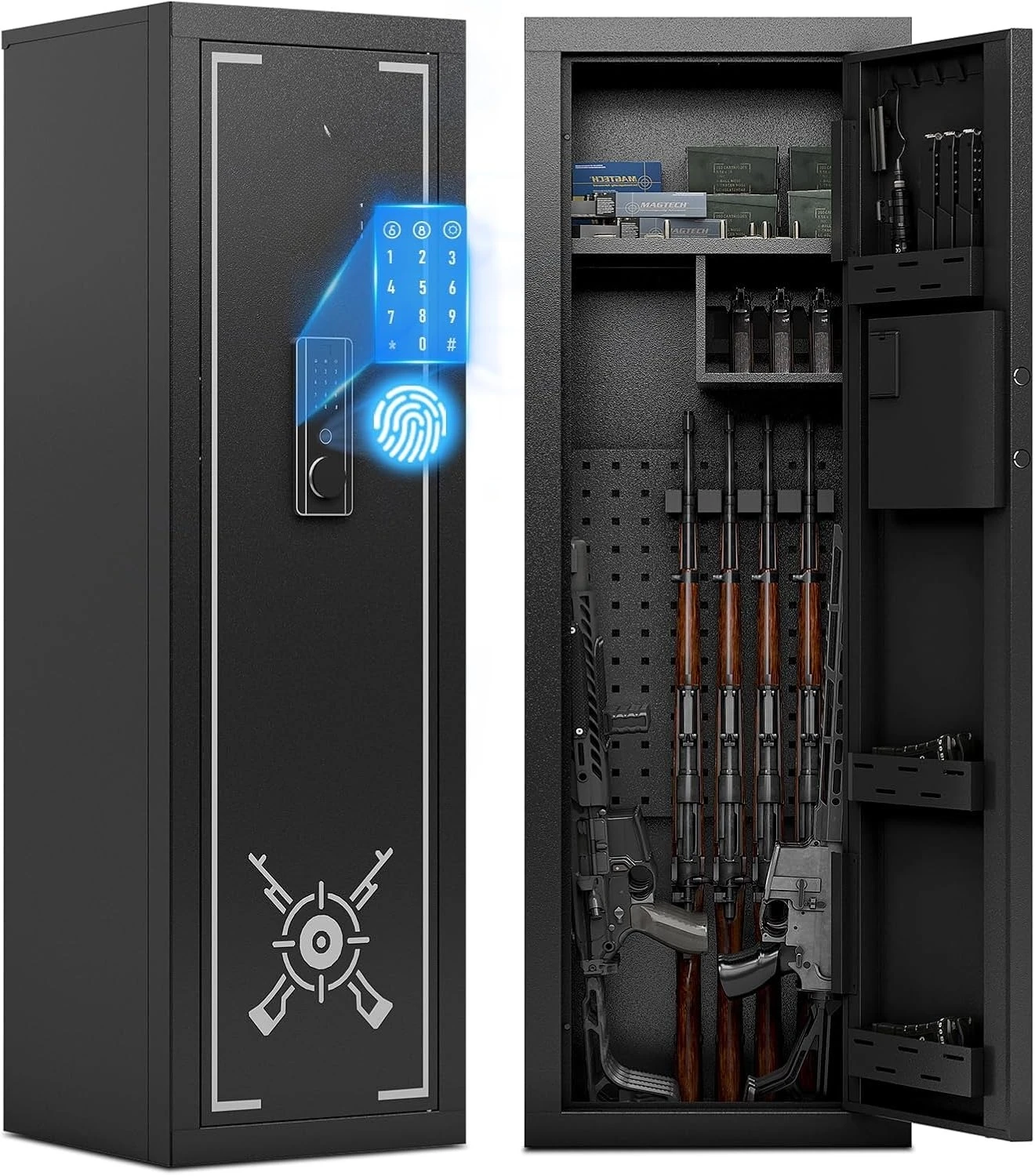 

13-15 Biometric Gun Safe for Rifles and Pistols,GunSafes with Adjustable Cabinet & Pistols Racks,Fingerprint Gun Cabinet