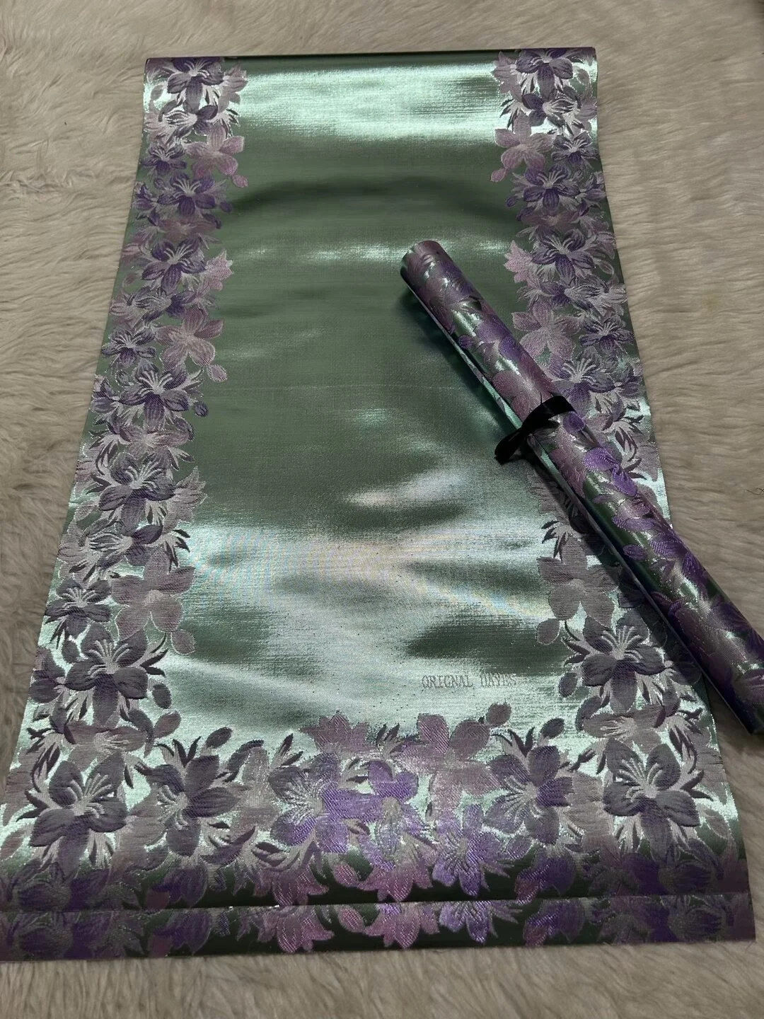 Metallic Silver Jacquard Sego Headtie, African Head Wrap Fabric with Border Floral Pattern for Wedding & Party