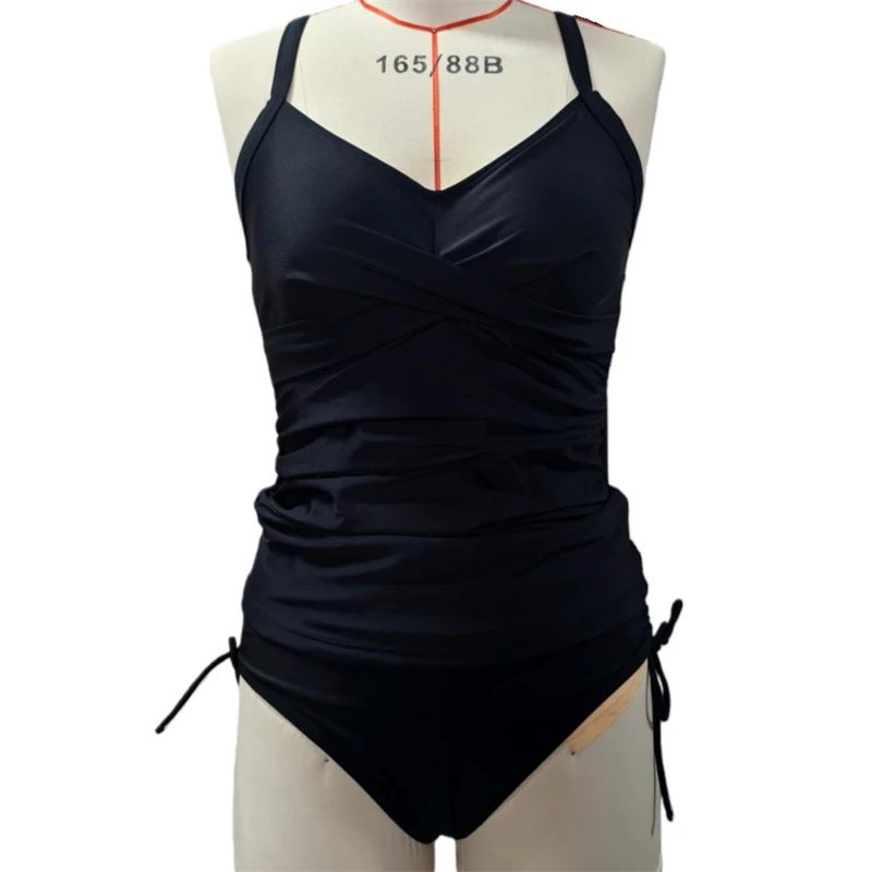 

Low-Waisted Swimwear Womens Two Pieces Tankini Swimsuit Set Tank V-Neck Tops Drawstring Briefs Tummy Control Bathing Suit 2026