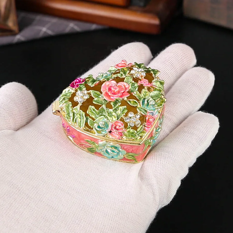 Vintage Heart Trinket Box Small Hinged Trinket Boxes Red Jewelry Trinket Box Jeweled Ring Box Gift for Girl Women