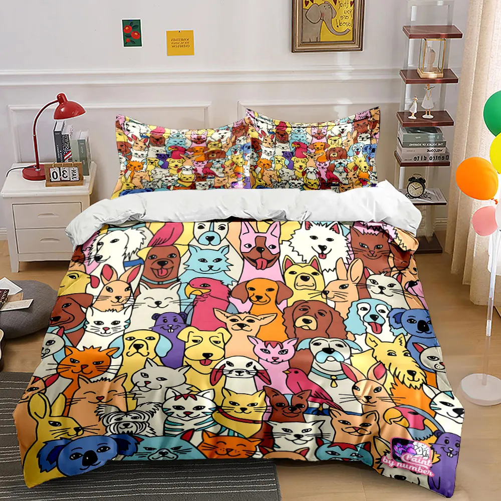 

Colorful cartoon animal illustration Pattern Duvet Cover Set Digital Print Colorful Polyester Bedding with Zipper Closur
