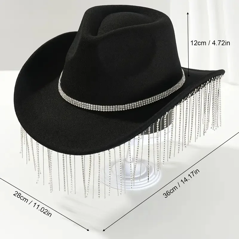 Hongluan glitter traje chapéu adulto & cowboy chapéus strass para mulher, cowboy cosplay acessórios femininos & cowgirl boné