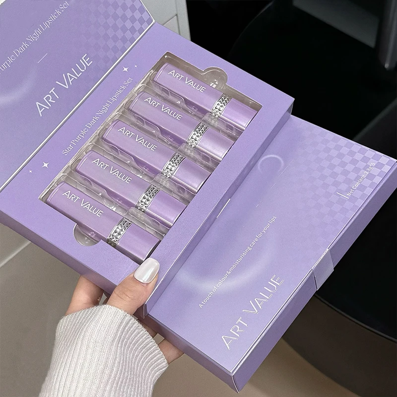 5 ألوان الأرجواني بار أنبوب أحمر الشفاه الأسود سهلة التلوين ماتي المخملية أحمر الشفاه طويلة الأمد أحمر الشفاه هدية الكريسماس 5 قطعة