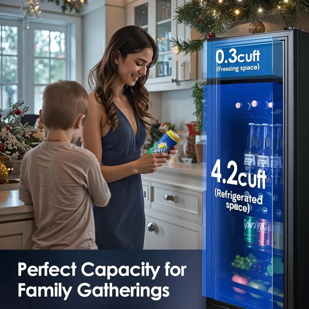 Small Drink Dispenser,Beverage Refrigerator Cooler 4.5 Cu.Ft, Mini Fridge with Freeze with Glass Door for Soda Beer or Wine