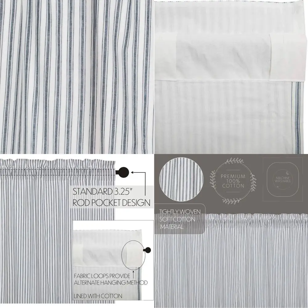 

Blue Window Curtain Panels Set, Room Darkening Striped Farmhouse Drapes, 84x40