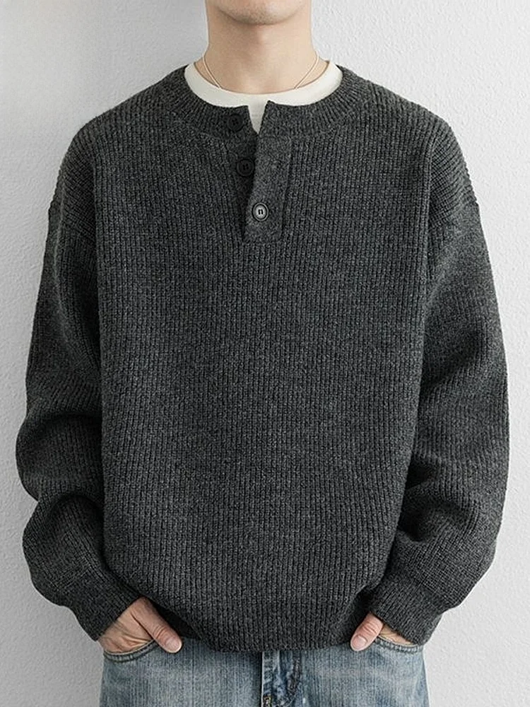 

Мужской зимний утепленный вязаный свитер с круглым вырезом, повседневный пуловер, модный топ для отдыха, новинка 2025 года