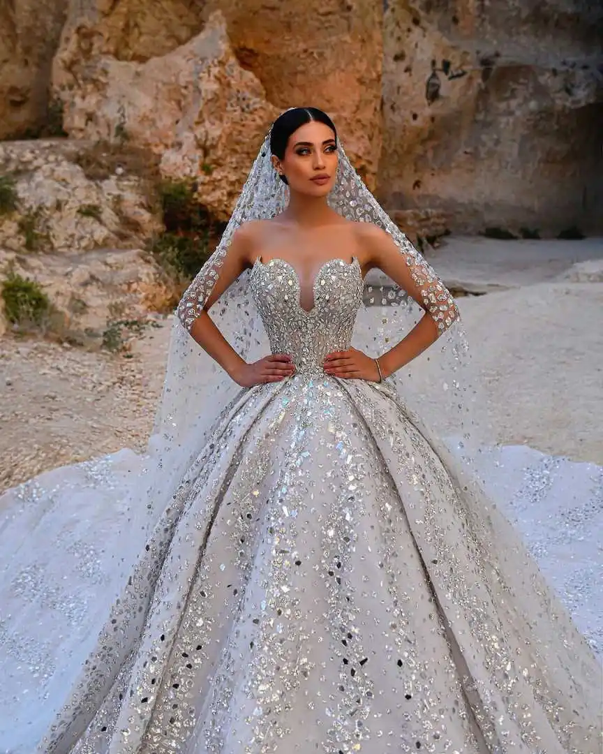 Gorgeous Wedding Dress Crystal Bridal Ball Gowns Strapless Sleeveless Princess Bride Dresses Customized Vestido de novia