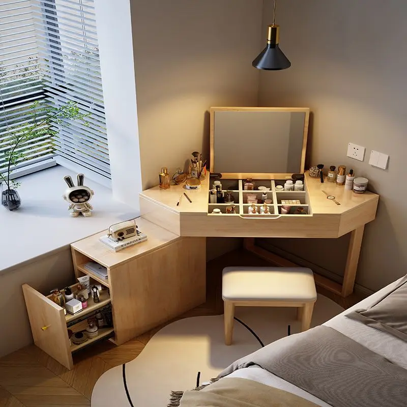 Nordic solid wood corner dresser bedroom small makeup table bay window side cabinet small desk storage cabinet integrated