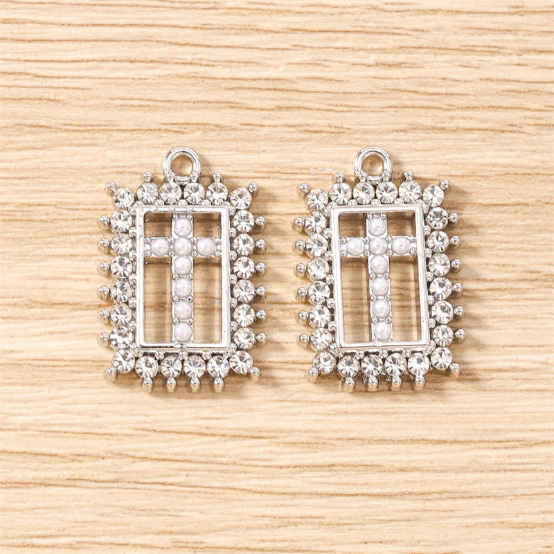 5 Stück 16 x 23 mm niedliche Kristall-Metall-Kreuz-Charms-Anhänger für Schmuckherstellung, Tropfen-Ohrringe, Halsketten, Armbänder, DIY-Bastelbedarf – Detail 7