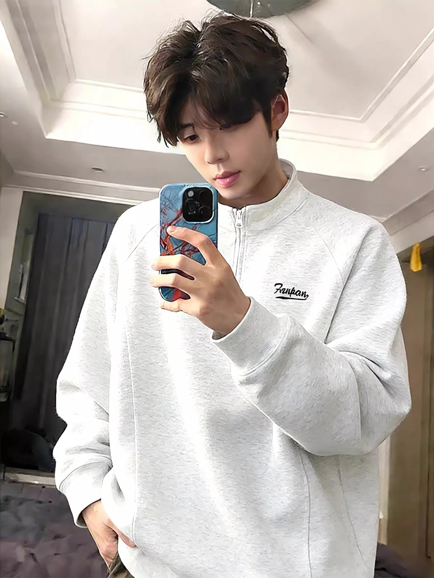 

Ele White ey Men's Long Sve Embroidered Sweatirt Zipper oulder Design Casual Comfortable Base Layer irt