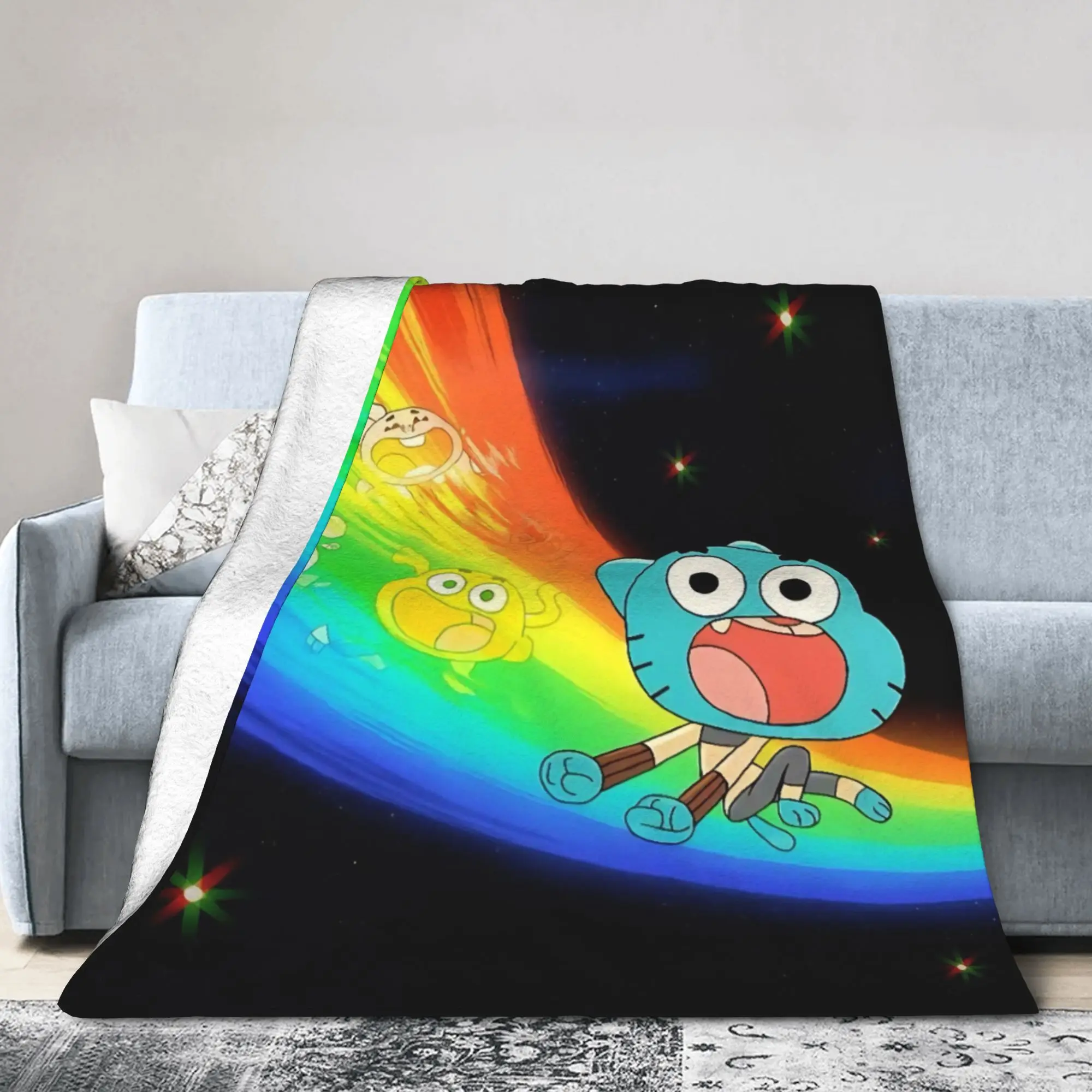 The Amazing World of Gum Ball Flannel Blanket Cartoon Fashion Throw Blankets for Home 150*125cm Plush Thin Quilt