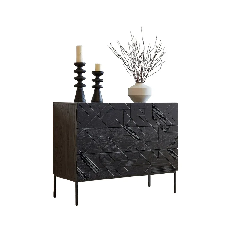 

Medieval style chest, entrance locker, modern Italian simple retro carved oak dining edge