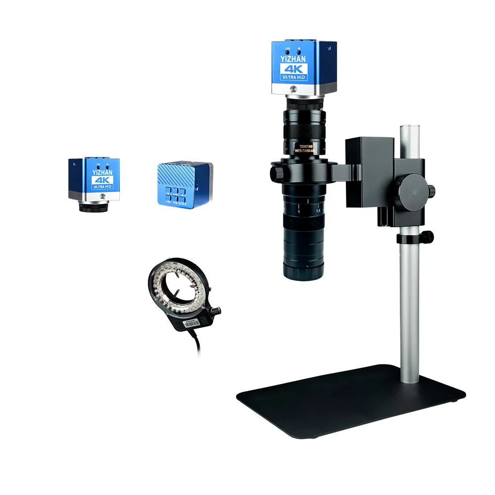 YIZHAN 60MP Digital Microscope 150x Industrial Metal Base & Frosted LED Ring Light for Circuit Board Analysis / Material Lab QC