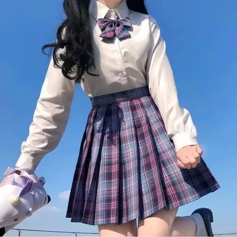 Uniforme d'écolière avec jupes plissées, uniforme scolaire japonais, jupe à carreaux trapèze taille haute, uniformes JK sexy pour femmes, ensemble complet