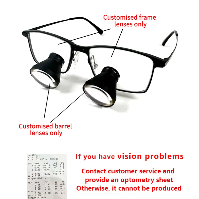 بوريت معدن غاليليو TTL Loupes 2.5X/3.0X/3.5X (من خلال العدسات) مخصصة للأسنان الجراحية لوبا عدسة معدنية إطار من التيتانيوم