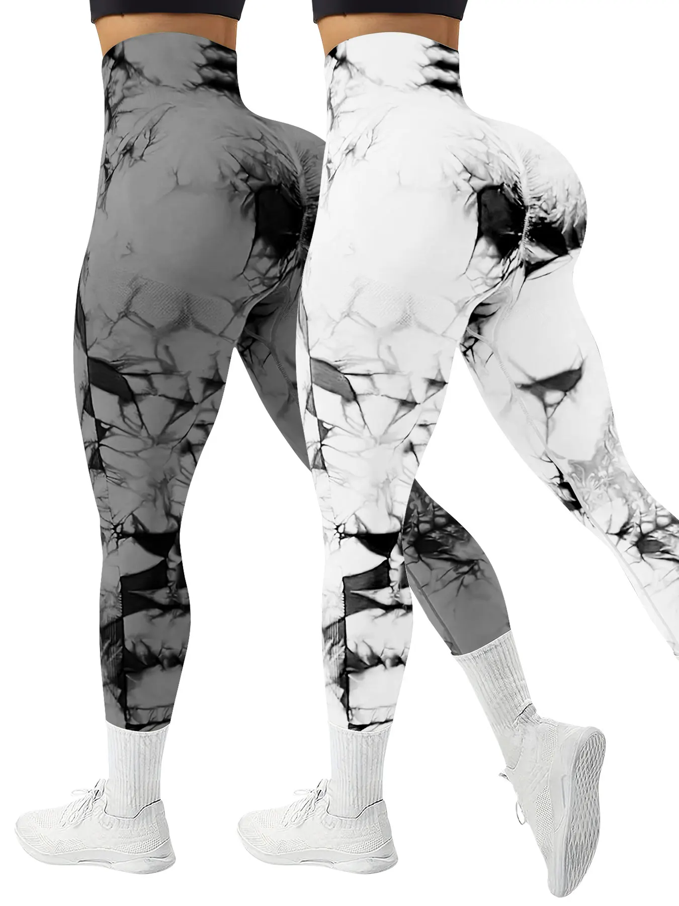 CZGUKE-2 Pack Marble Tie Dye Seamless Yoga Leggings Women High Waist Scrunch Butt Lift Stretch Fitness Running Gym Sports Pants