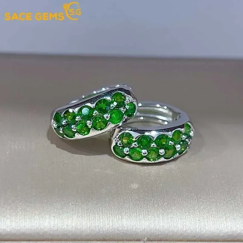 

SACE GEMS Fashion Jewelry Earrings for Women 925 Sterling Silver 2.5MM Natural Diopside Ear Clip Wedding Party Fine Jewelry