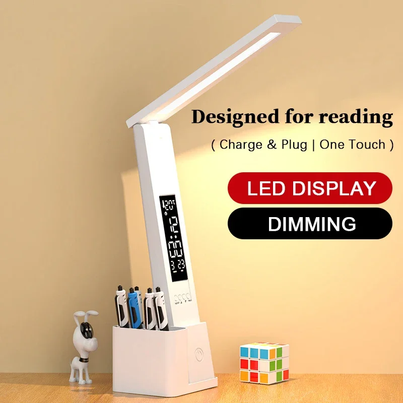 

LED Desk Lamp USB Dimmable Touch with Calendar Temperature Clock Night Light Foldable Table Lamp for Study Reading Lamp Led lamp