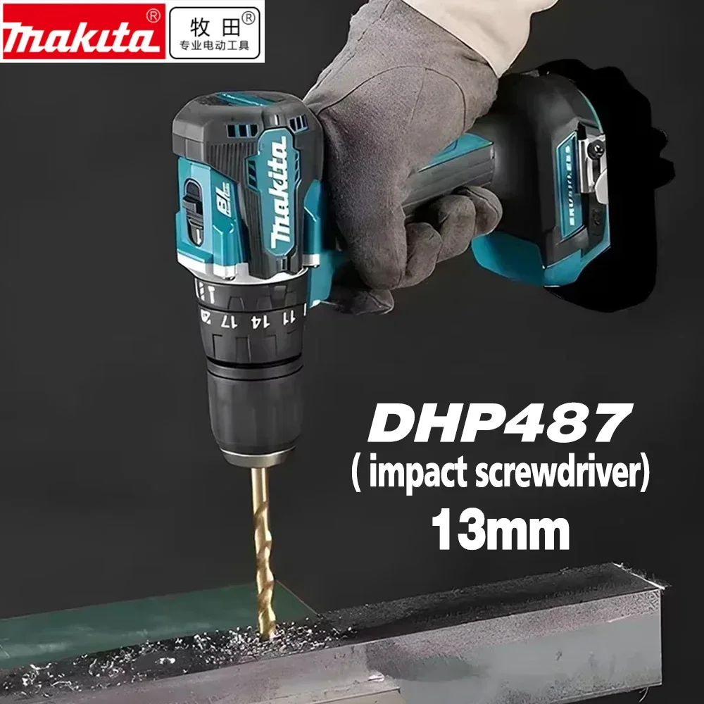 Nuevo Taladro Atornillador de Impacto Inalámbrico Makita DHP487 de 18V, Atornillador de Impacto Eléctrico sin Escobillas, Herramienta Eléctrica Recargable de 18V