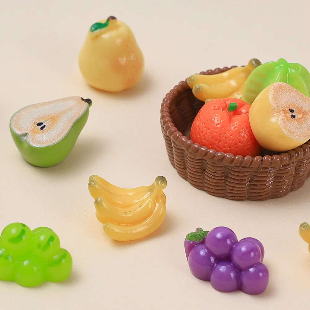 20 Stücke 3D Mini Obst Orange Birne Miniatur Harz Cabochon Für Essen Spielen Spielzeug DIY Puppenhaus Dekoration Handwerk Zubehör
