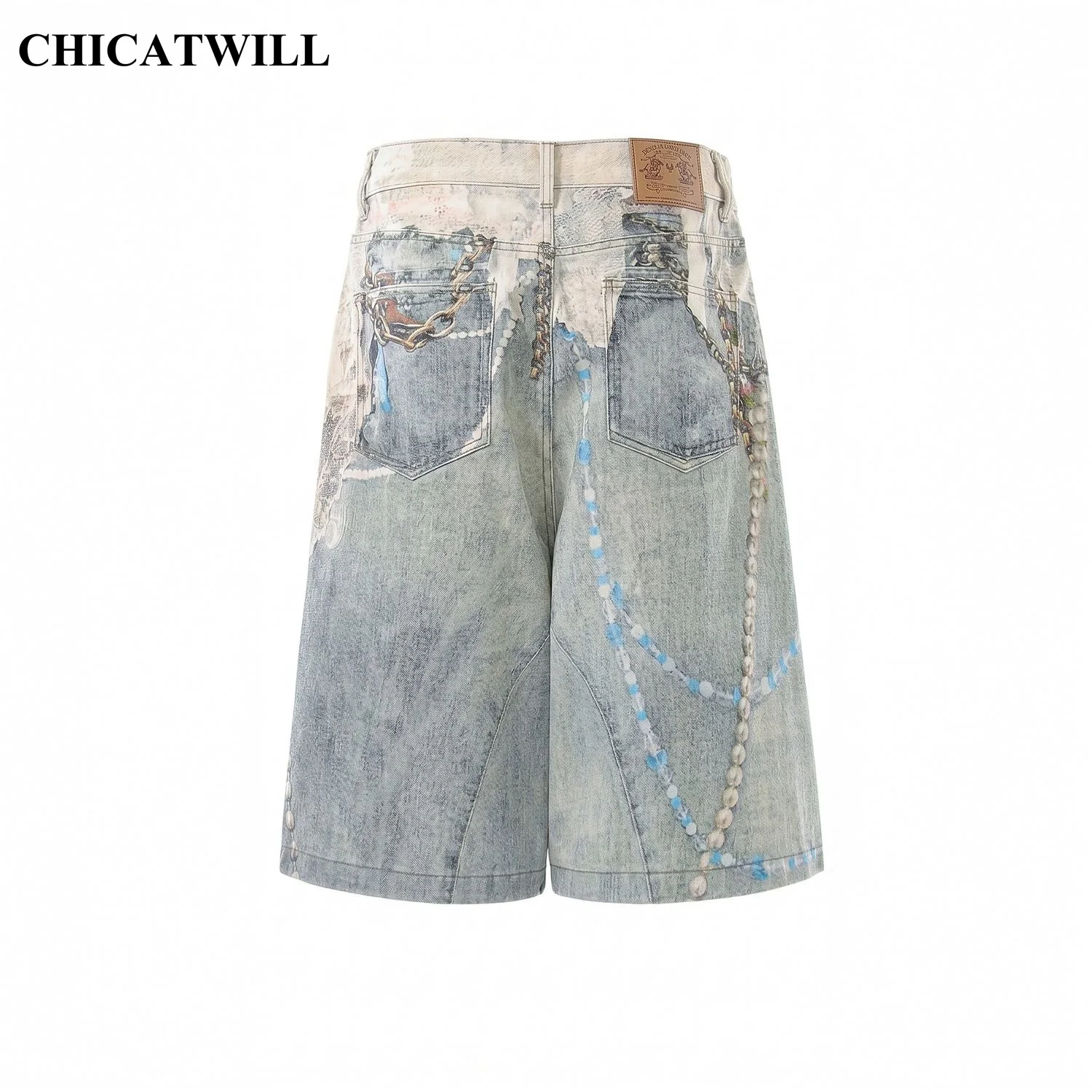 CHIC Summer Trend Niche Design Denim Jeans Jorts Women High Street Printed Shorts Capris Men Retro Fashion Cropped Trousers