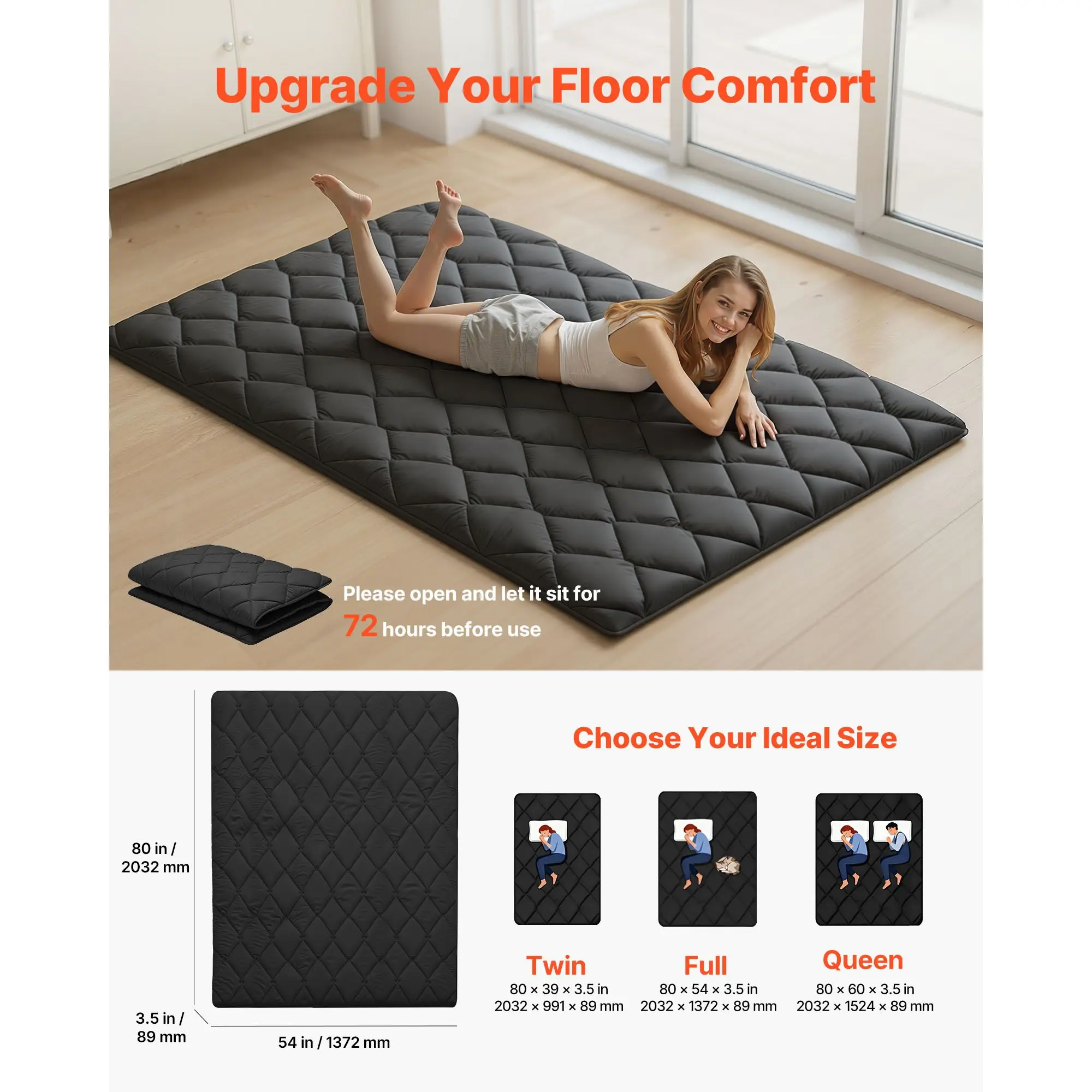 2026 New Japanese Tatami Mat, Full Size Foldable Japanese Tatami Mattress, Futon Mattress with Storage Bag & Fastener, 9-Layer