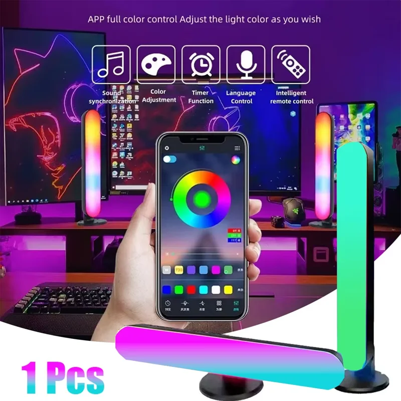 

RGB-светильник для создания атмосферы, LED-лампа с музыкальным ритмом, датчиком звука, для игр, спальни, праздничного декора, с Bluetooth-управлением