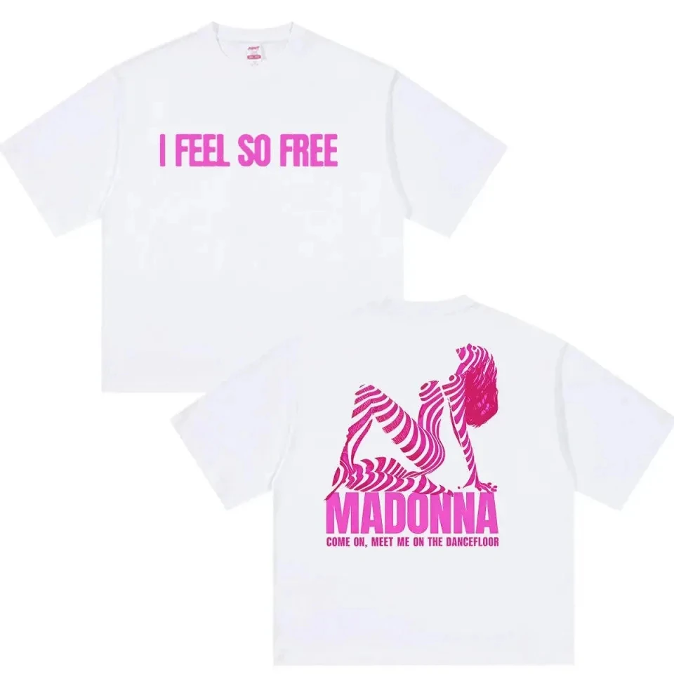 Camiseta de algodón con estampado de la gira Madonna I Feel So Free Tour 2026, ropa holgada Y2k para hombre y mujer, camisa de moda Retro para verano