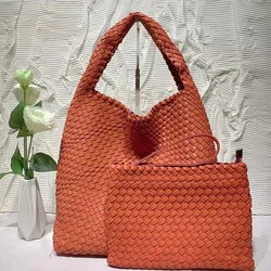 Women's large capacity handbag shoulder bag PU woven bucket bag tote bag