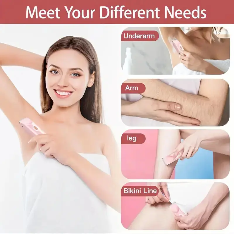 ماكينة حلاقة كهربائية برأس مزدوج للسيدات مقاومة للماء من النوع C قابلة لإعادة الشحن وخالية من الألم لإزالة الشعر للساقين والذراعين والبيكيني تحت الإبطين