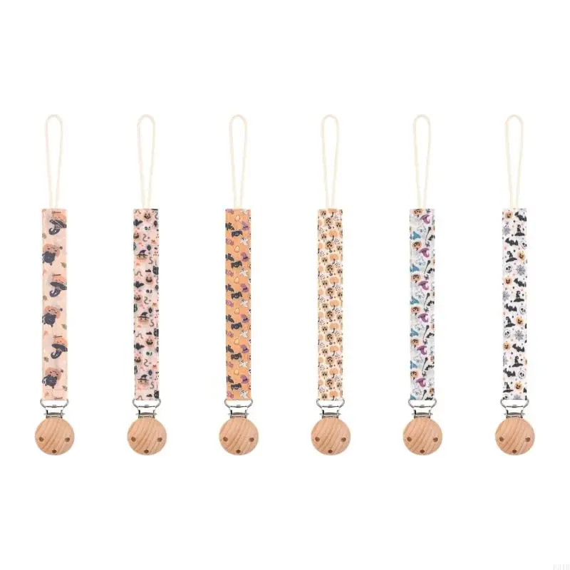 Halloween Baby Pacifier Holder Clip Secure Nipple Chain for Teether Toy and Soother Wooden Beaded Design Cotton Teether P31B