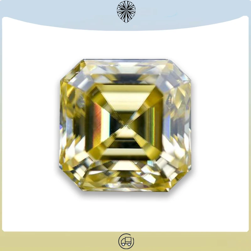 

Moissanite Stone Lemon Yellow Color Asscher Cut Advanced Jewelry Material Pass Diamond Tester for jewel making GRA Certificate