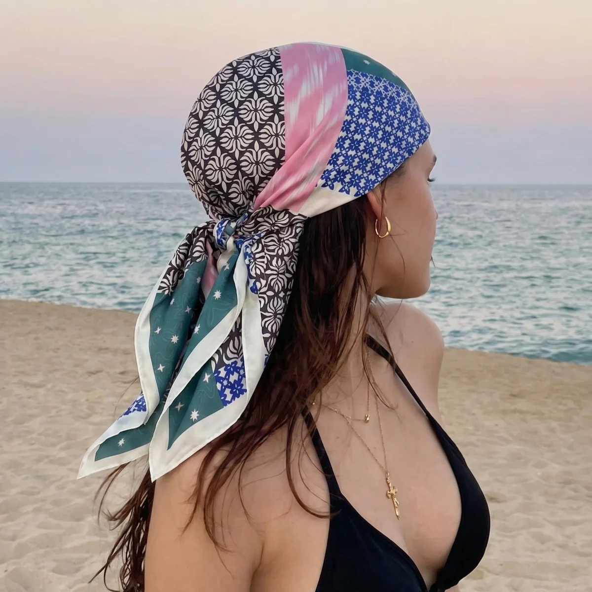 Printed Square Scarf For 70cm Women Retro Imitation Silk Scarves Bandanas Luxury Hijab Neckerchief Elegant Beach Shawl Wraps