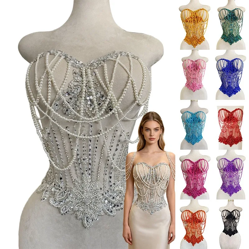 

40x60cm Hand Sewn Beaded Tassel Pearl Sparkling Sequin Applique Fabric Embellishments Bridal Wedding Dresses Evening Accessories