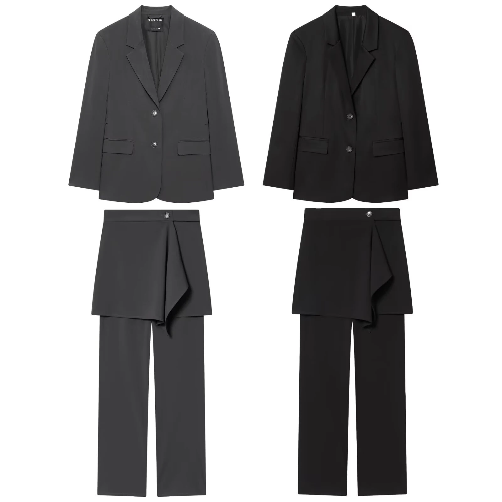 Spring New Women's Flat Collar Long Sleeve with Shoulder Pads Belt Decoration Casual Suit Coat Skirt Design Long Pants Set