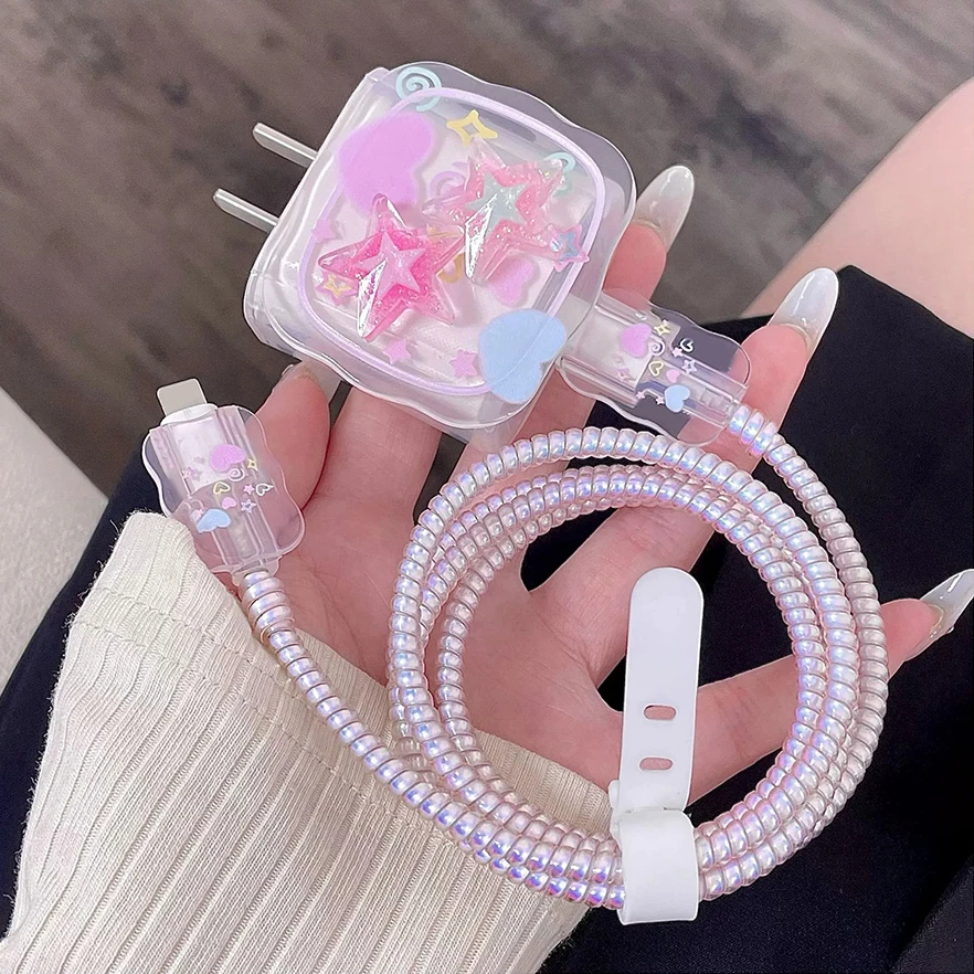 Pink Star Cable Charger Protector Cover Case For IPhone 16 17 Pro Max Charging Protective Sleeve Accessories For iPhone 18W/20W