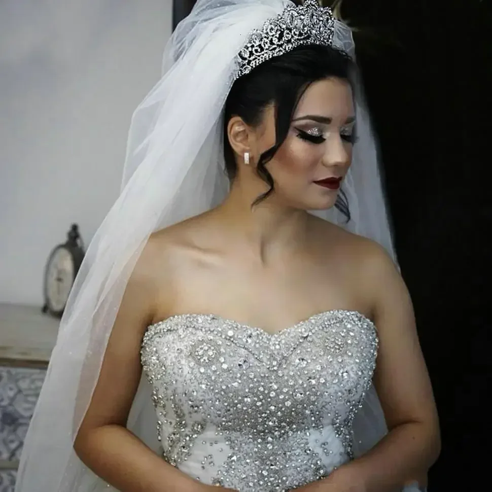 Customize Luxury Beaded Rhinestones Wedding Dress Ball Gown Sweetheart Crystals Tulle Plus Size Bridal Dresses Plus Size Af