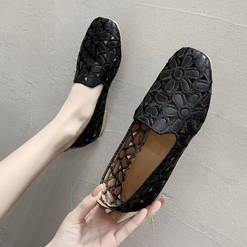 Women Flats Slip on Loafers Foldable Flats for Women Square Toe Single Shoes Hollow Out Fashion Party Casual Fashion Women Shoes