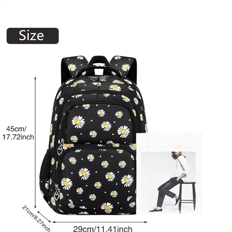 Tas Sekolah Kasual Baru untuk Anak Perempuan Kelas 4-6 Set 3pcs Kotak Makan Tempat Pensil Ransel Bahu Pelajar SMP Kapasitas Besar Mochilas