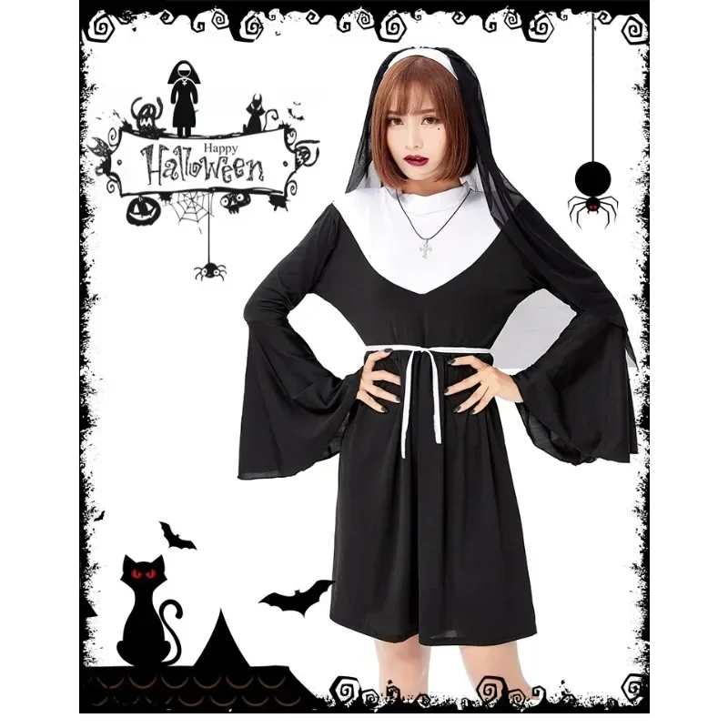 

Halloween Costume Women's Nun Costume Traditional Adult Sister Black Robe Religious Costumes CosplayHalloween Costumes for Women