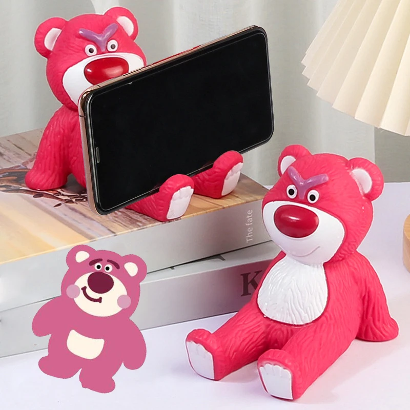 

Kawaii Disney Strawberry Bear Mobile Phone Stand Cartoon Lotso Model Doll Holder Multifunctional Desktop Decorations Phone Stand