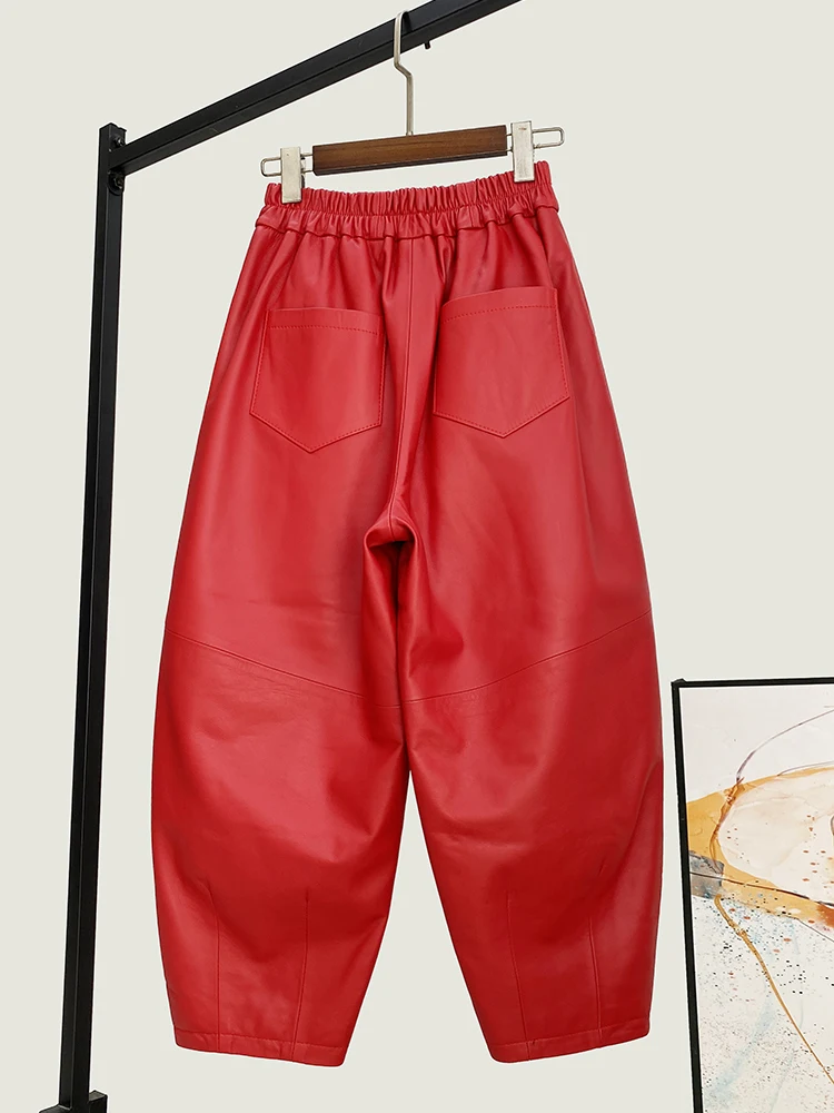 Winter New Loose High Quality Genuine Real Leather Pants Women's Waist Fashionable All-Match Sheepskin Ankle-Length