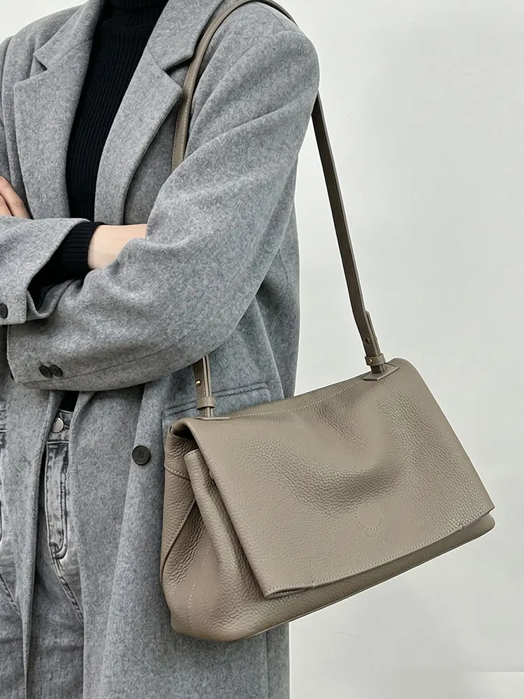 202 New Fashion Women's Lychee Pattern Leather Commuting Versatile Large Capacity Shoulder Portable Messenger Tote Bag