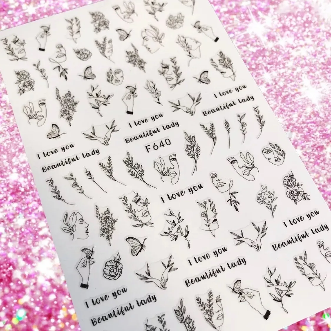 컬러 추상 얼굴 기하학적 선 3D 백 글루 네일 스티커 네일 아트 장식 셀프 접착 네일 장식품 HL101