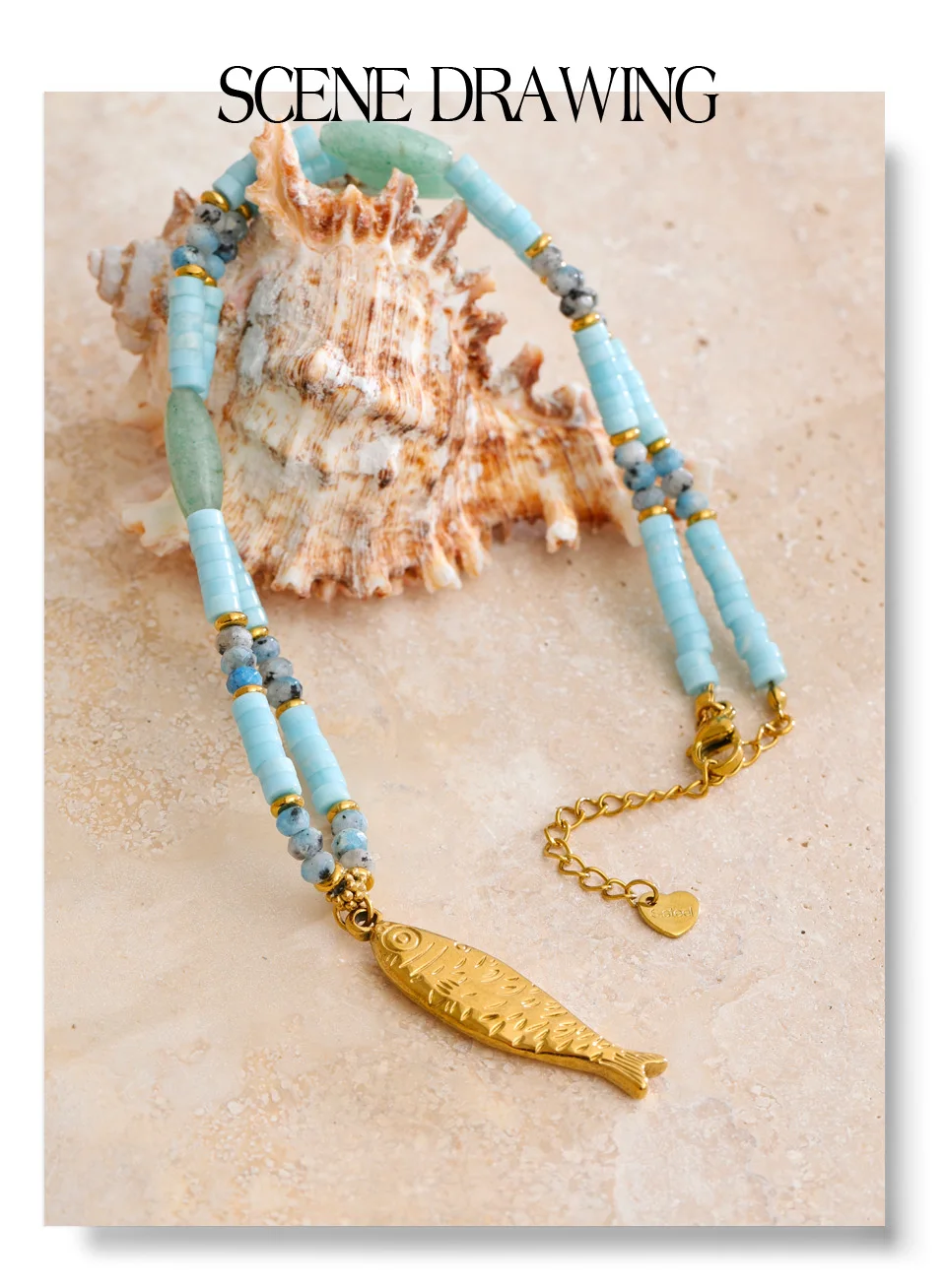 Yhpup Neue Natürliche Aventurin Stein Kette Fisch Halskette Anhänger Edelstahl Sommer Handgemachten Schmuck Geschenk Empfehlen – Detail 7
