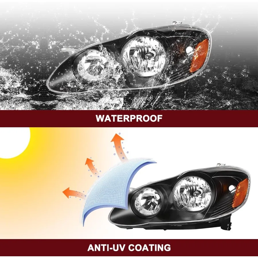 استبدال مجموعة المصابيح الأمامية لـ 20032008 كورولا كشافات الركاب وجانب السائق الأسود الإسكان العنبر عاكس مع انت #5