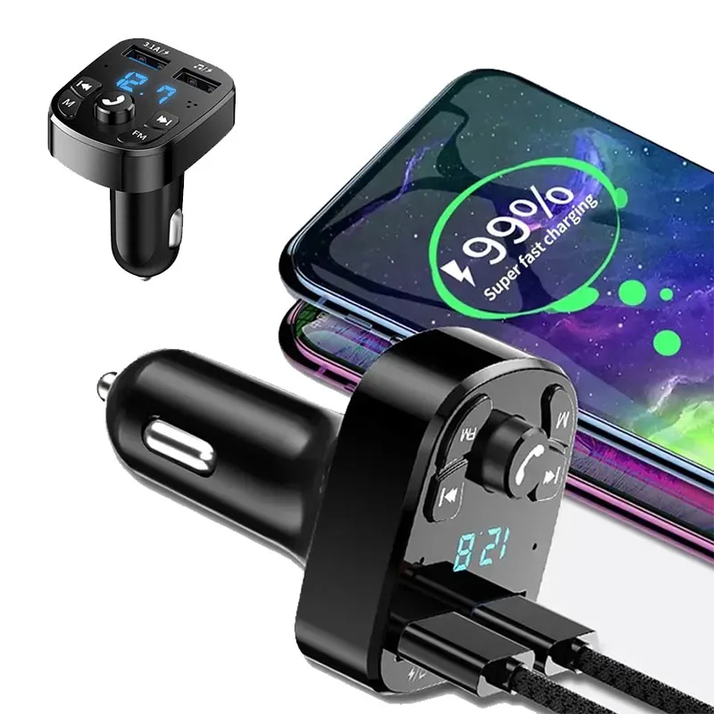 1/12pcs Car Mp3 Player Dual USB Fast Charger Bluetooth Receiver Compatible With 5.0 Fm Transmitter USB Flash Drive Plug Car Kit