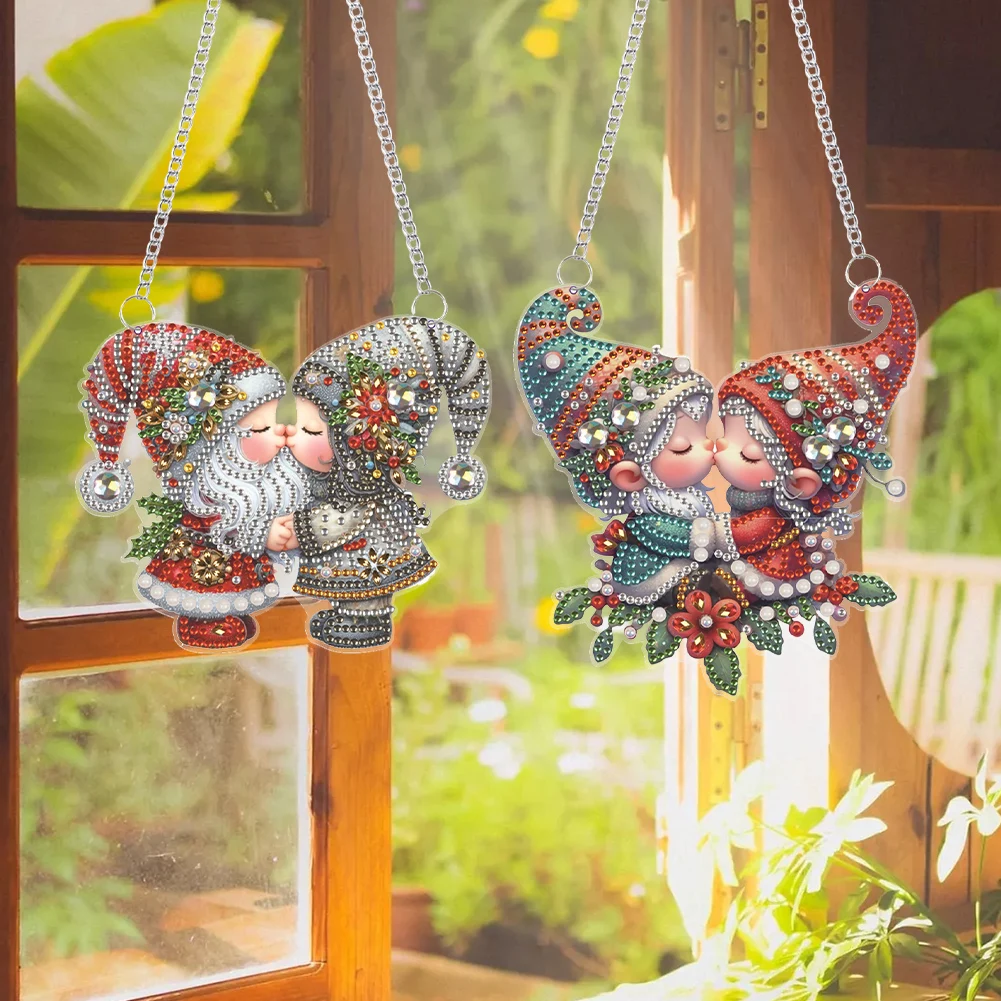 

2pcs Gnome 5D DIY Diamond Painting Dots Pendant Rhinestone Diamond Art Window Pendants for Window Decor